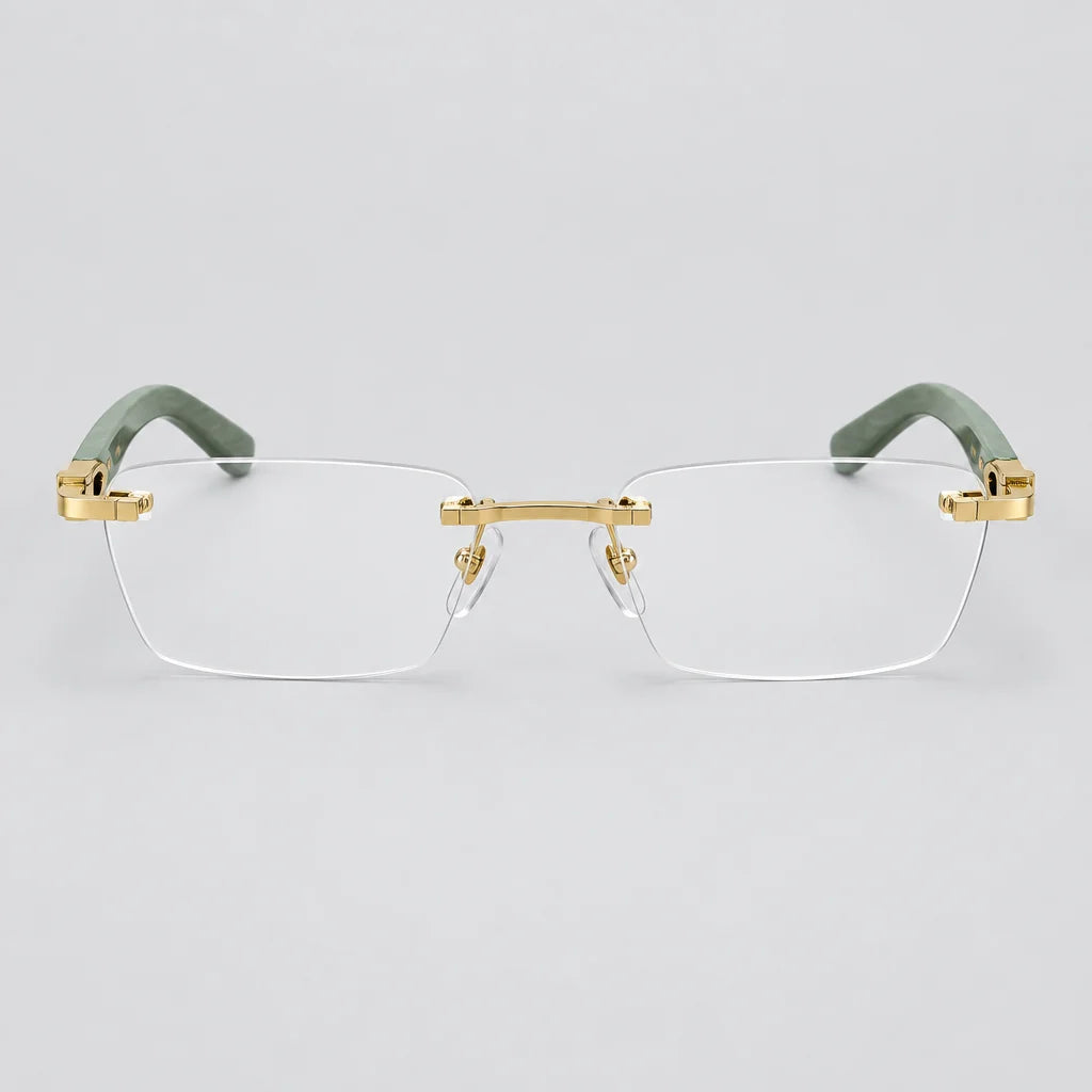 Cartier C Décor Men Rimless Green Wood Temples Transparent Glasses