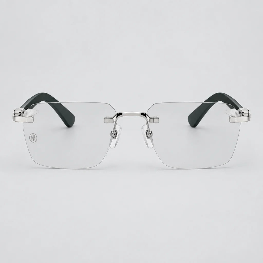 Cartier C Décor Men Rimless Dark Green Wood Temples Transparent Glasses
