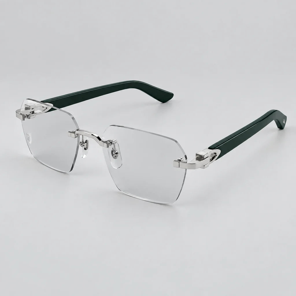 Cartier C Décor Men Rimless Dark Green Wood Temples Transparent Glasses