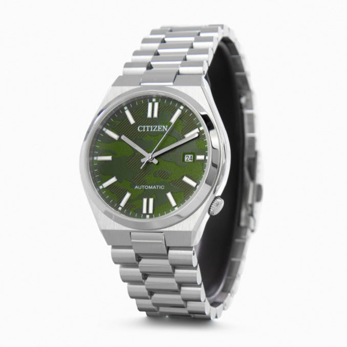 Citizen Tsuyosa Automatic Camouflage Green Dial Silver Steel Strap Watch For Men - NJ0159-86X