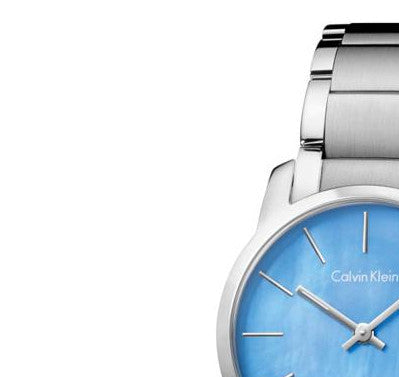 Calvin Klein City Mother of Pearl Blue Dial Silver Steel Strap Watch for Women - K2G2314X