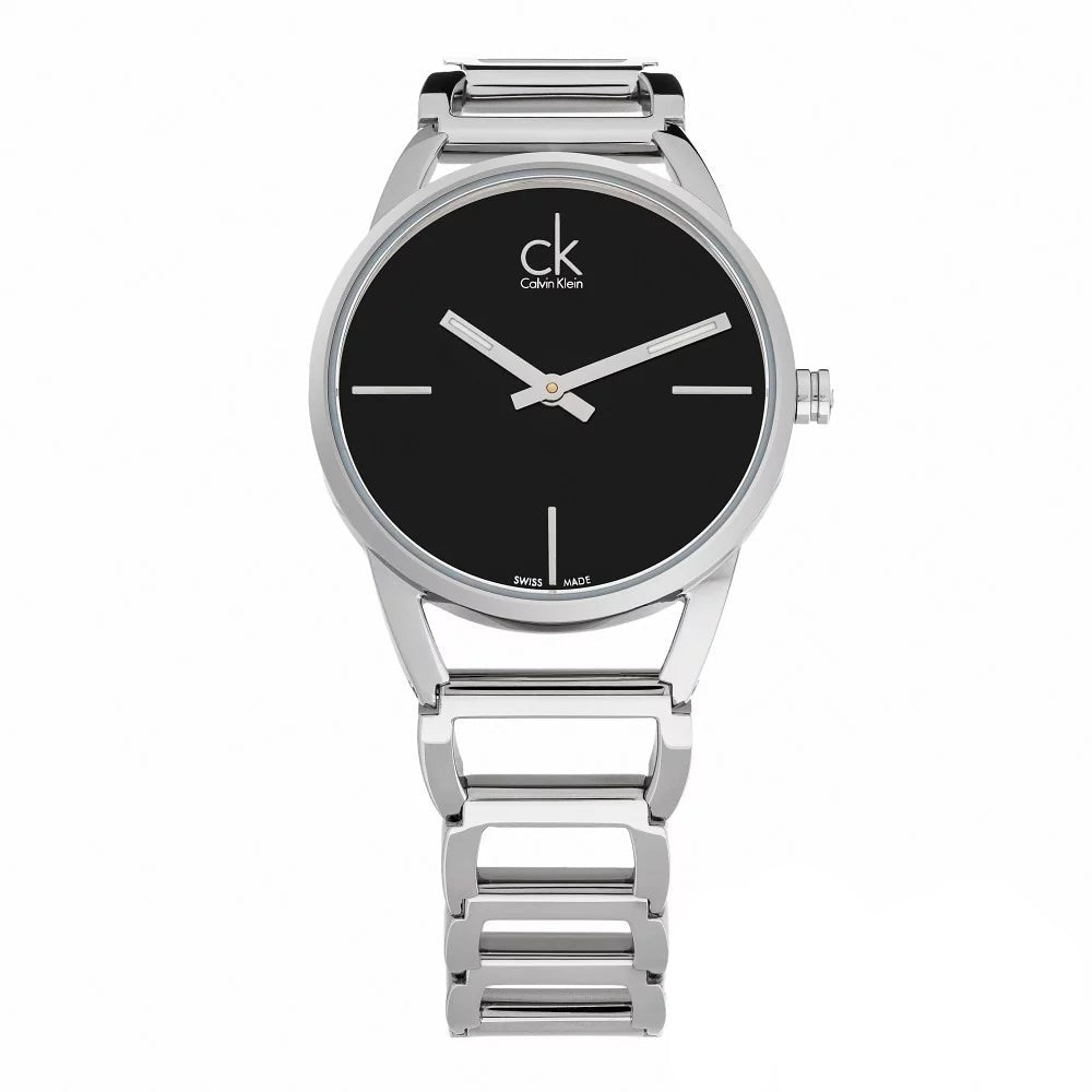 Calvin Klein Stately Black Dial Silver Steel Strap Watch for Women - K3G23121