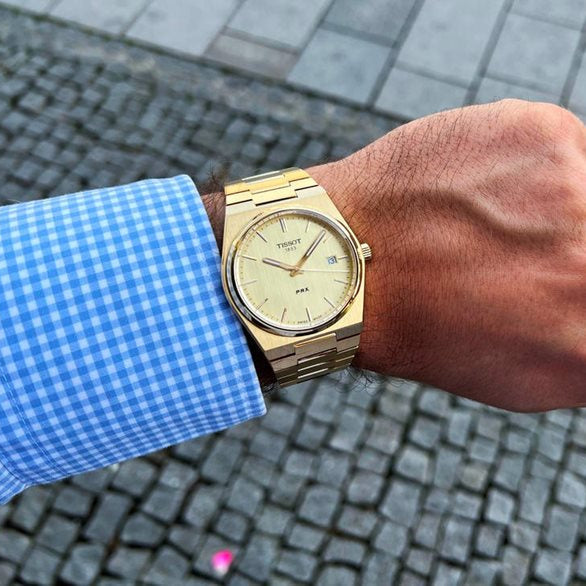 Tissot PRX Champagne Yellow Gold Dial Gold Steel Strap Watch for Men - T137.410.33.021.00
