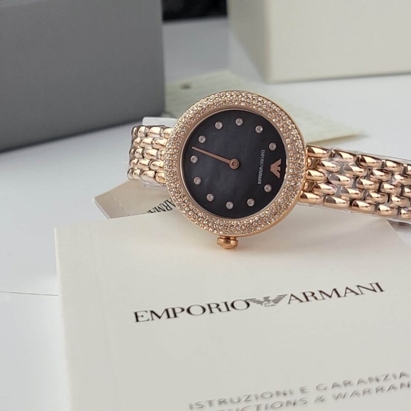 Emporio Armani Rosa Quartz Mother of Pearl Black Dial Rose Gold Steel Strap Watch For Women - AR11372