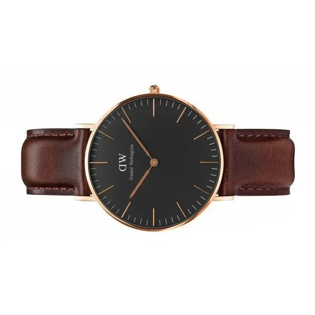 Daniel Wellington Classic Bristol Black Dial Brown Leather Strap Watch for Men - DW00100137