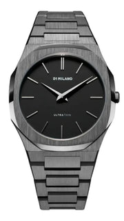 D1 Milano Ultra Thin Re-Gun Black Dial Gray Steel Strap Watch for Men - D1-UTBJ41