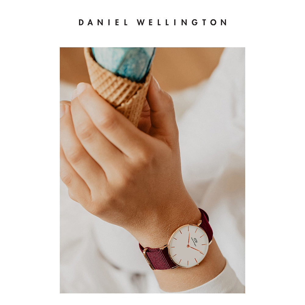 Daniel Wellington Roselyn 3A Petite White Dial Red NATO Strap Watch For Women - DW00100293