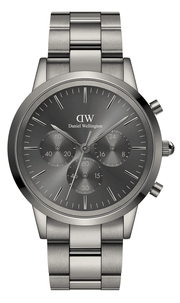 Daniel Wellington Iconic Link Chronograph Grey Dial Grey Steel Strap Watch for Men - DW00100643