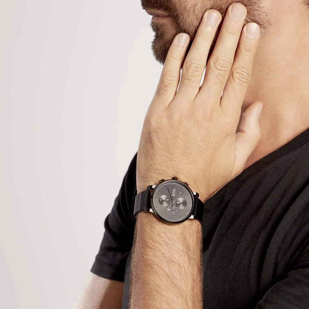 Hugo Boss Integrity Chronograph Black Dial Black Mesh Bracelet Watch for Men - 1513813