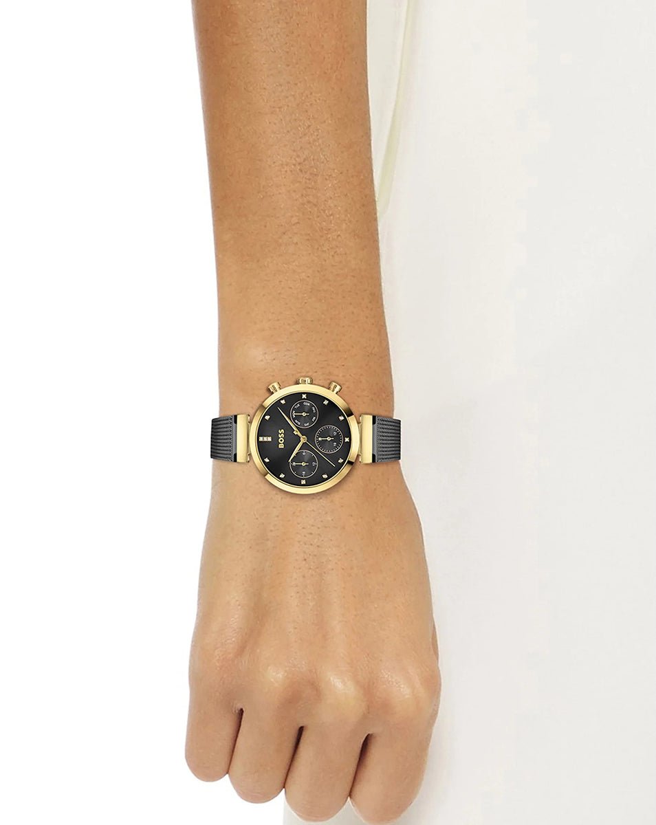 Hugo Boss Flawless Chronograph Black Dial Black Mesh Bracelet Watch for Women - 1502627