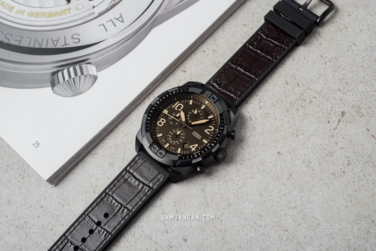 Fossil Bronson Chronograph Brown Dial Brown Leather Strap Watch for Men - FS5713