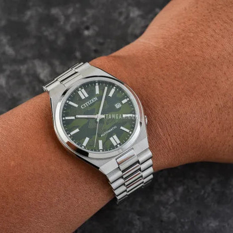 Citizen Tsuyosa Automatic Camouflage Green Dial Silver Steel Strap Watch For Men - NJ0159-86X