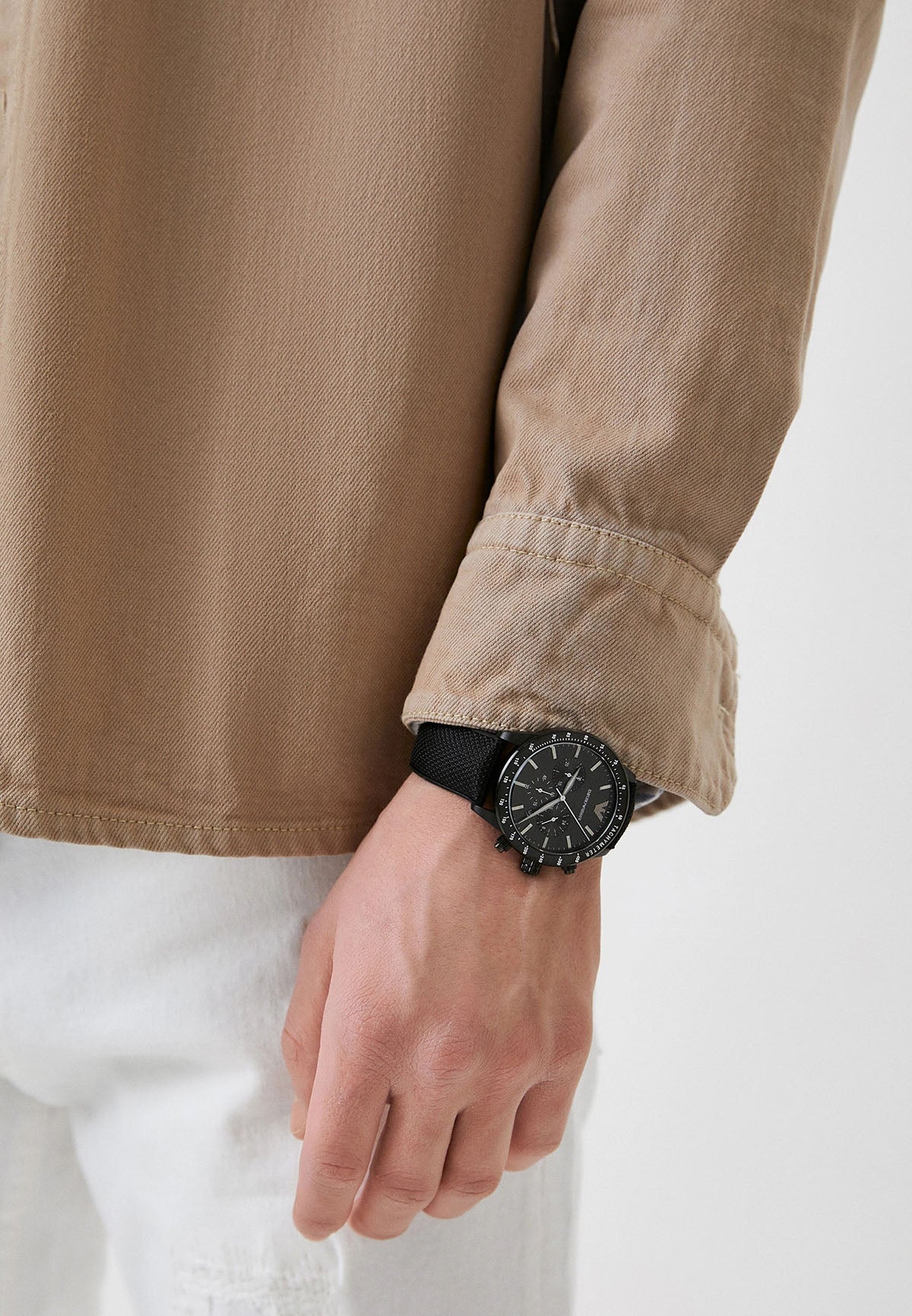 Emporio Armani Mario Chronograph Black Dial Black Nylon Strap Watch For Men - AR11453