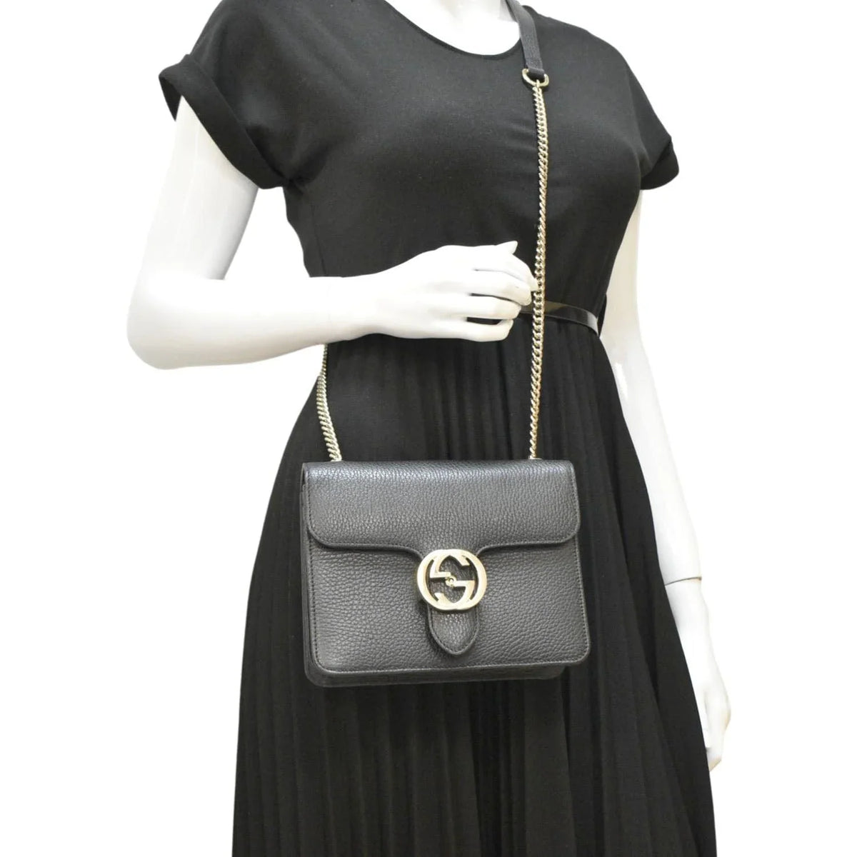 Gucci GG Leather Crossbody Bag – Black