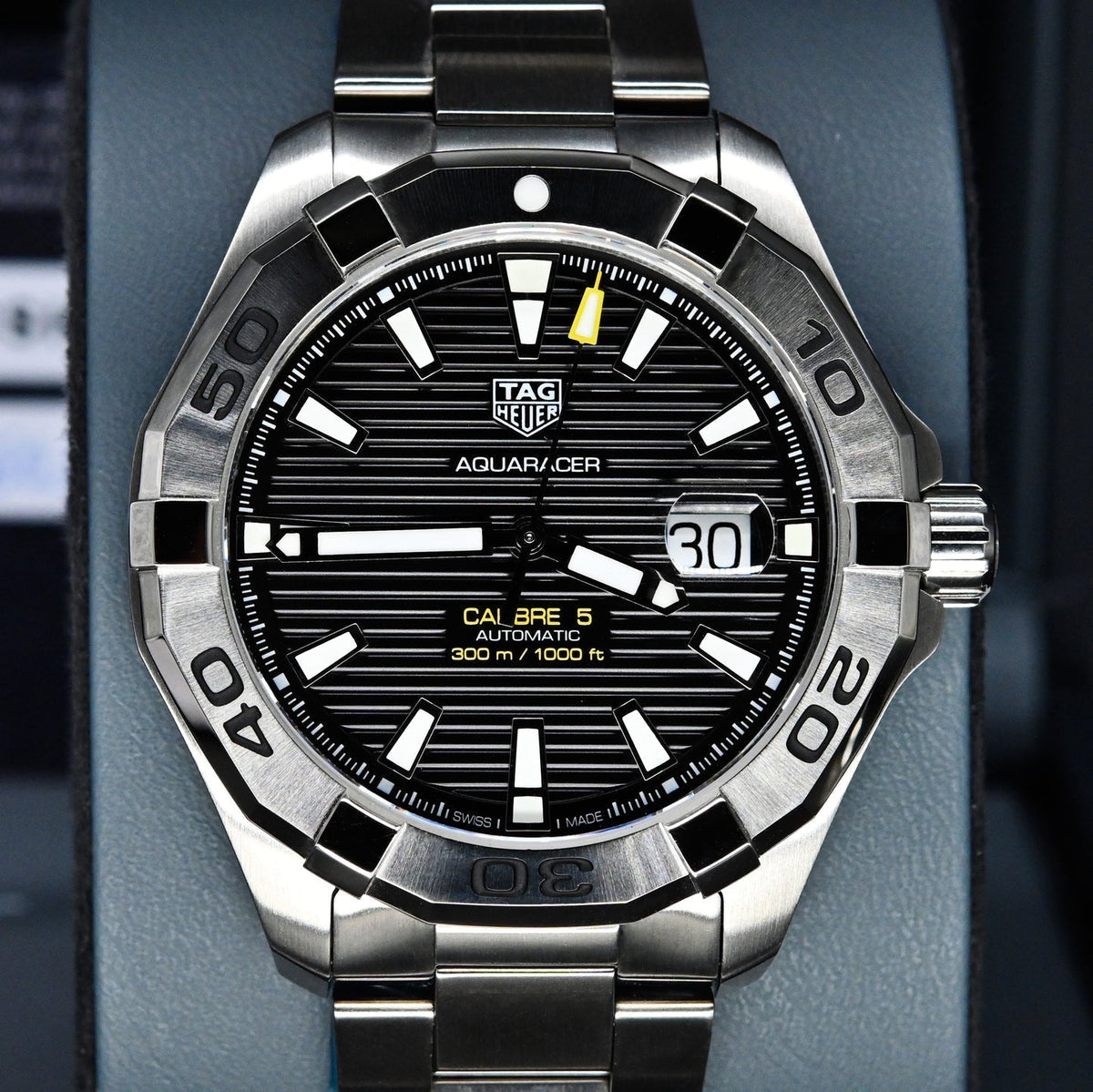 Tag Heuer Aquaracer Automatic Black Dial Silver Steel Strap Watch for Men - WAY2010.BA0927