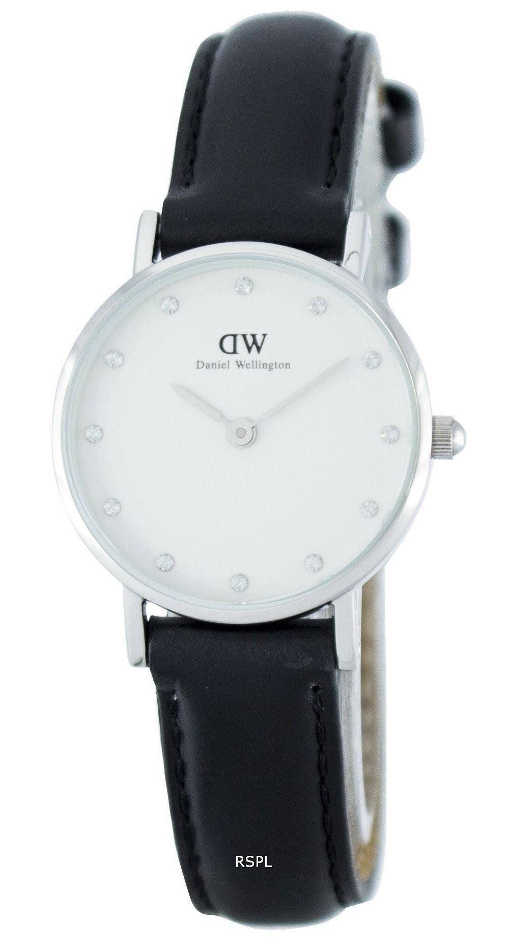Daniel Wellington Classy Sheffield White Dial Black Leather Strap Watch For Women - DW00100068