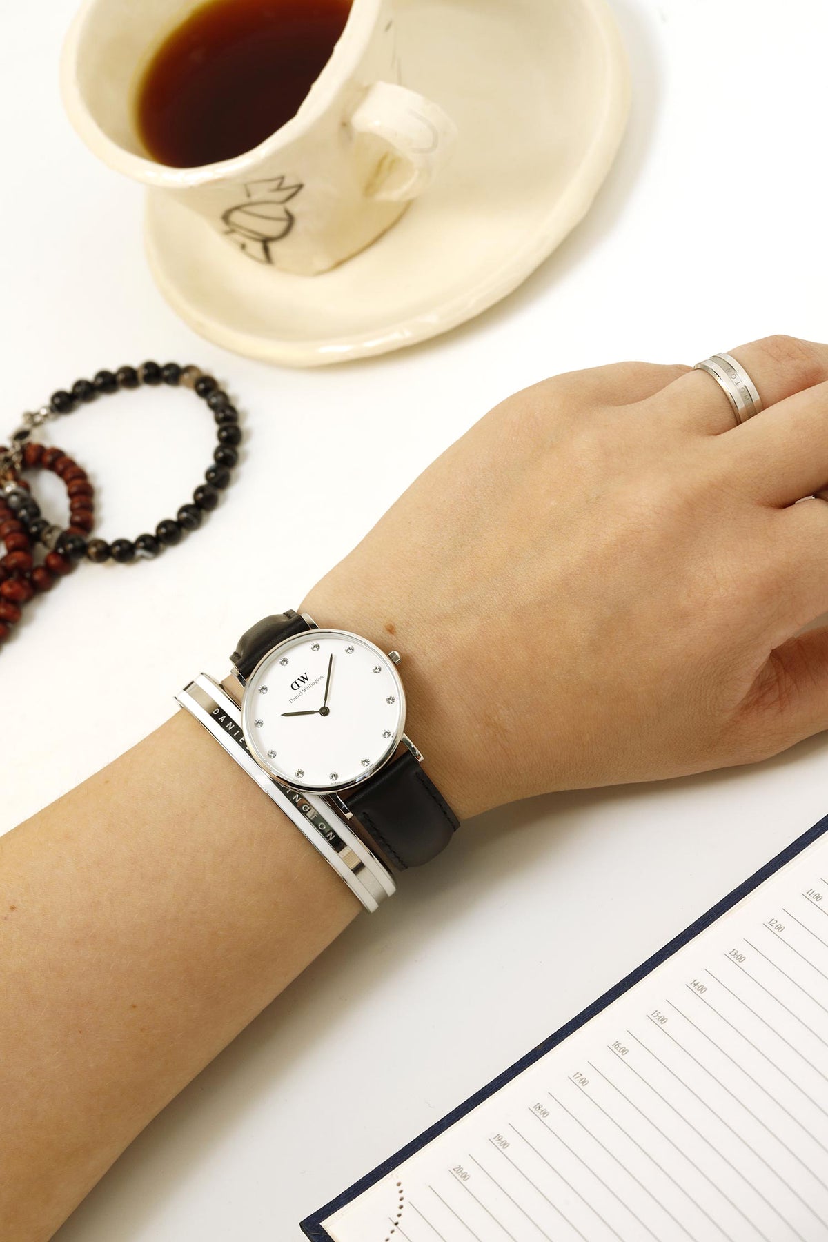 Daniel Wellington Classy Sheffield White Dial Black Leather Strap Watch For Women - DW00100080