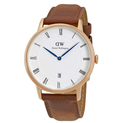 Daniel Wellington Dapper Durham White Dial Brown Leather Strap Watch For Men - DW00100115