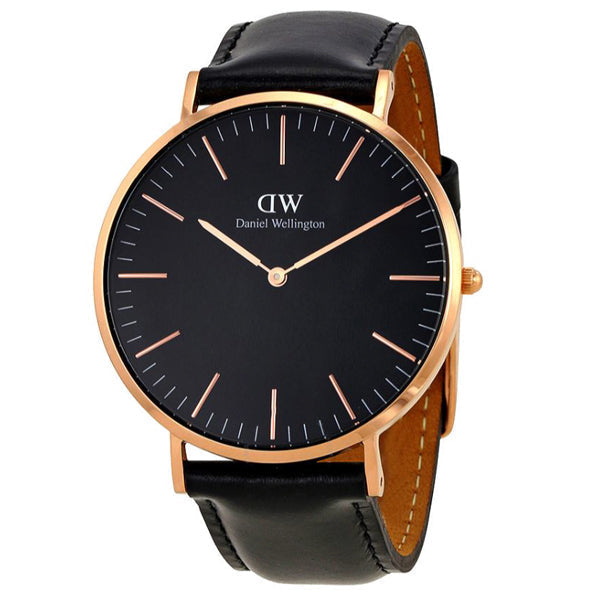 Daniel Wellington Classic Sheffield Black Dial Black Leather Strap Watch For Men - DW00100127