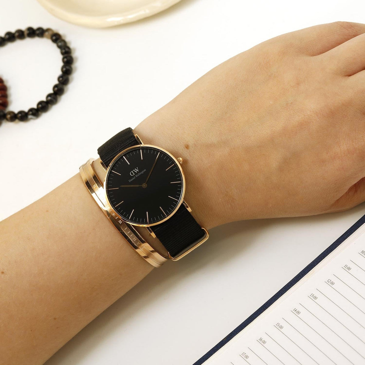 Daniel Wellington Classic Cornwall Black Dial Black NATO Strap Watch For Women - DW00100150