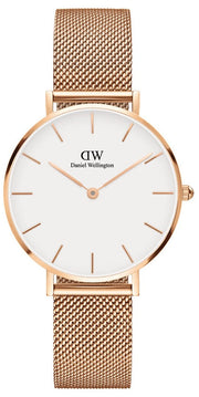  Shop Authentic Daniel Wellington Classic Petite Melrose White Dial Rose Gold Mesh Bracelet Watch For Women - DW00100163 - Luxxuri