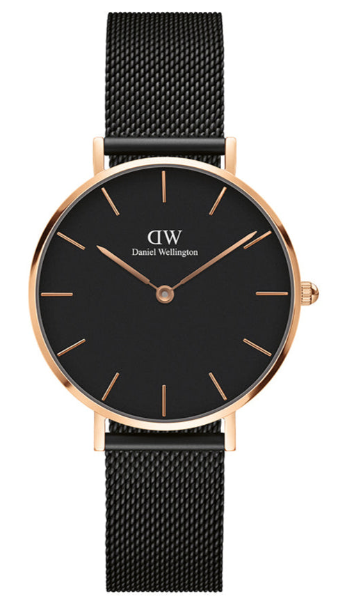 Daniel Wellington Petite Ashfield Black Dial Black Mesh Bracelet Watch Watch For Women - DW00100201