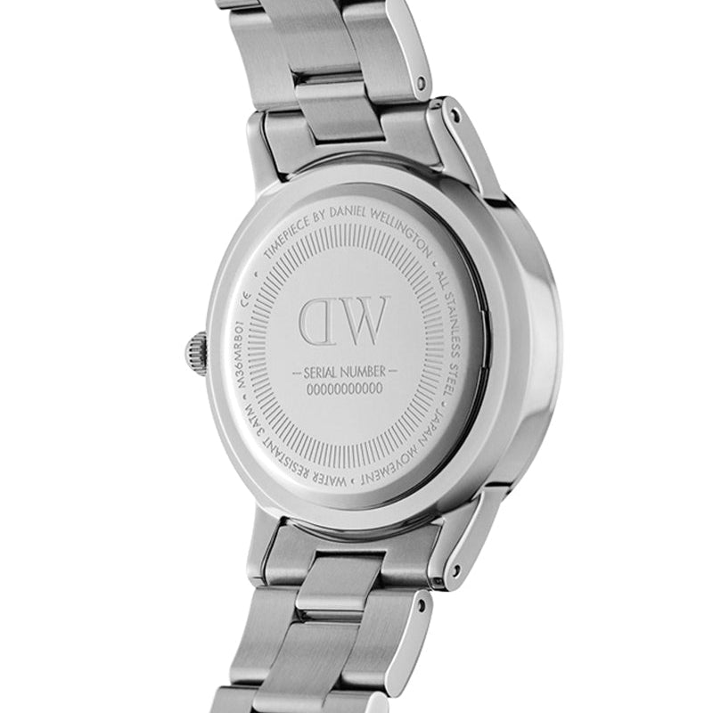 Daniel Wellington Iconic Link Black Dial Silver Steel Strap Watch For Women - DW00100206