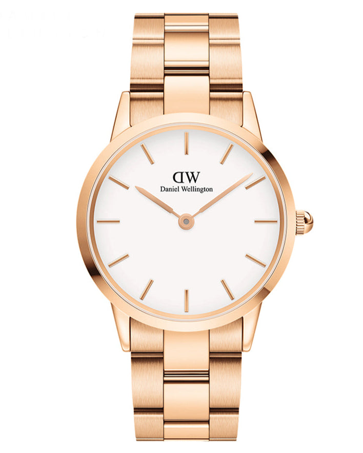 Daniel Wellington Iconic Link White Dial Rose Gold Steel Strap Watch For Women - DW00100209
