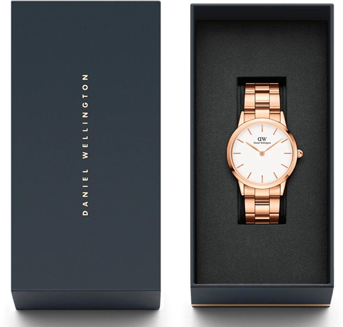 Daniel Wellington Iconic Link White Dial Rose Gold Steel Strap Watch For Women - DW00100209