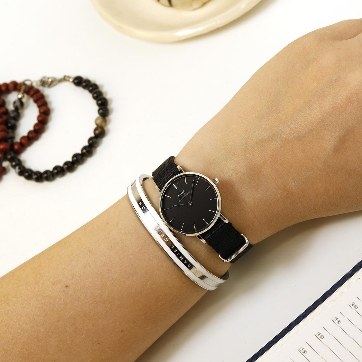 Daniel Wellington Petite Cornwall Black Dial Black Nylon Strap Watch For Women - DW00100248