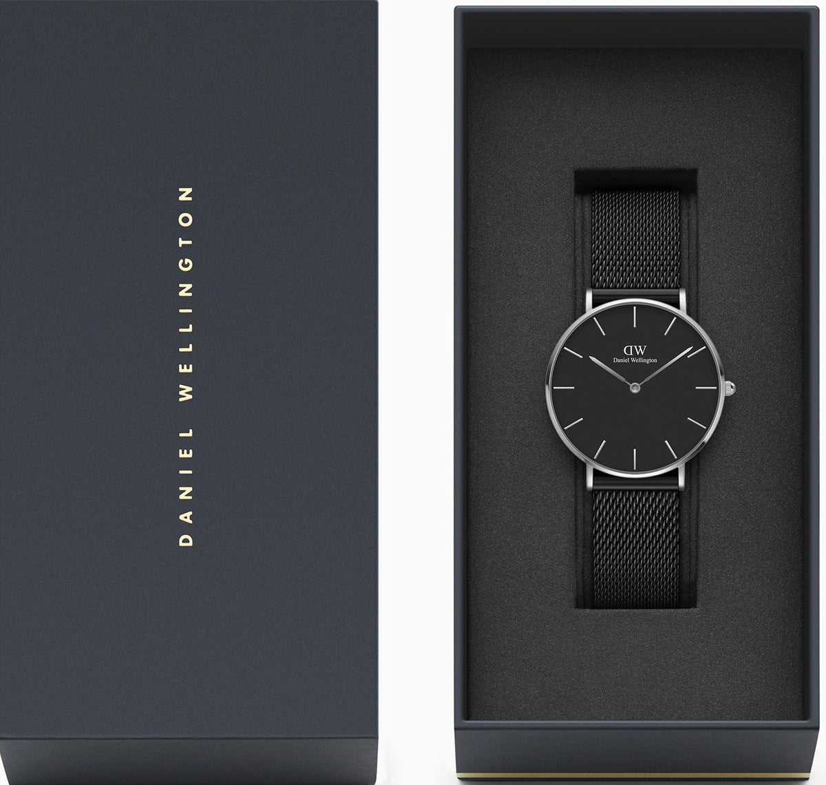 Daniel Wellington Petite Ashfield Black Dial Black Mesh Strap Watch For Women - DW00100308