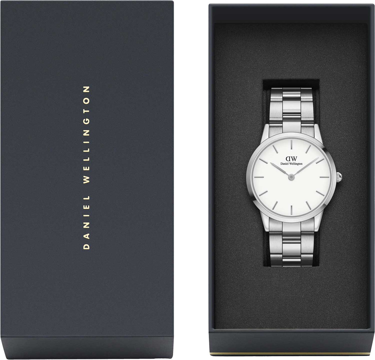 Daniel Wellington Iconic White Dial Silver Steel Strap Watch For Men - DW00100341