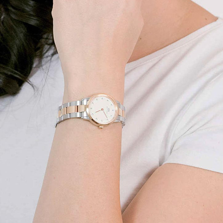 Daniel Wellington Iconic Link White Dial Two Tone Steel Strap Watch For Women - DW00100359