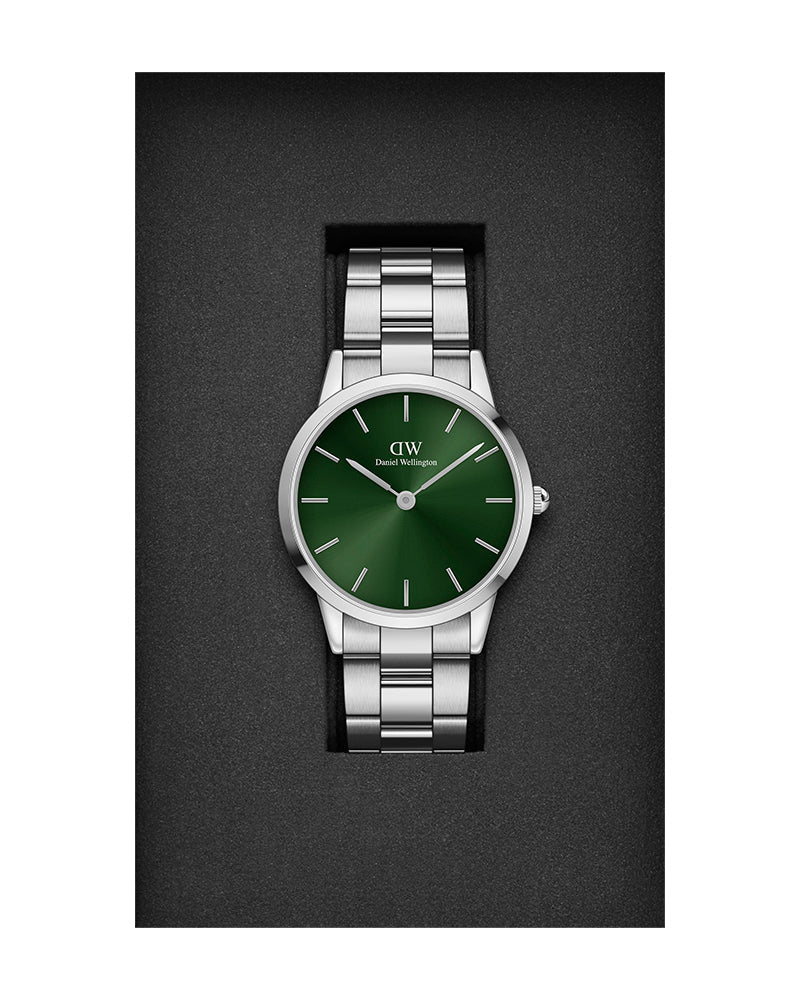 Daniel Wellington Iconic Link Emerald Green Dial Silver Steel Strap Watch For Men - DW00100427