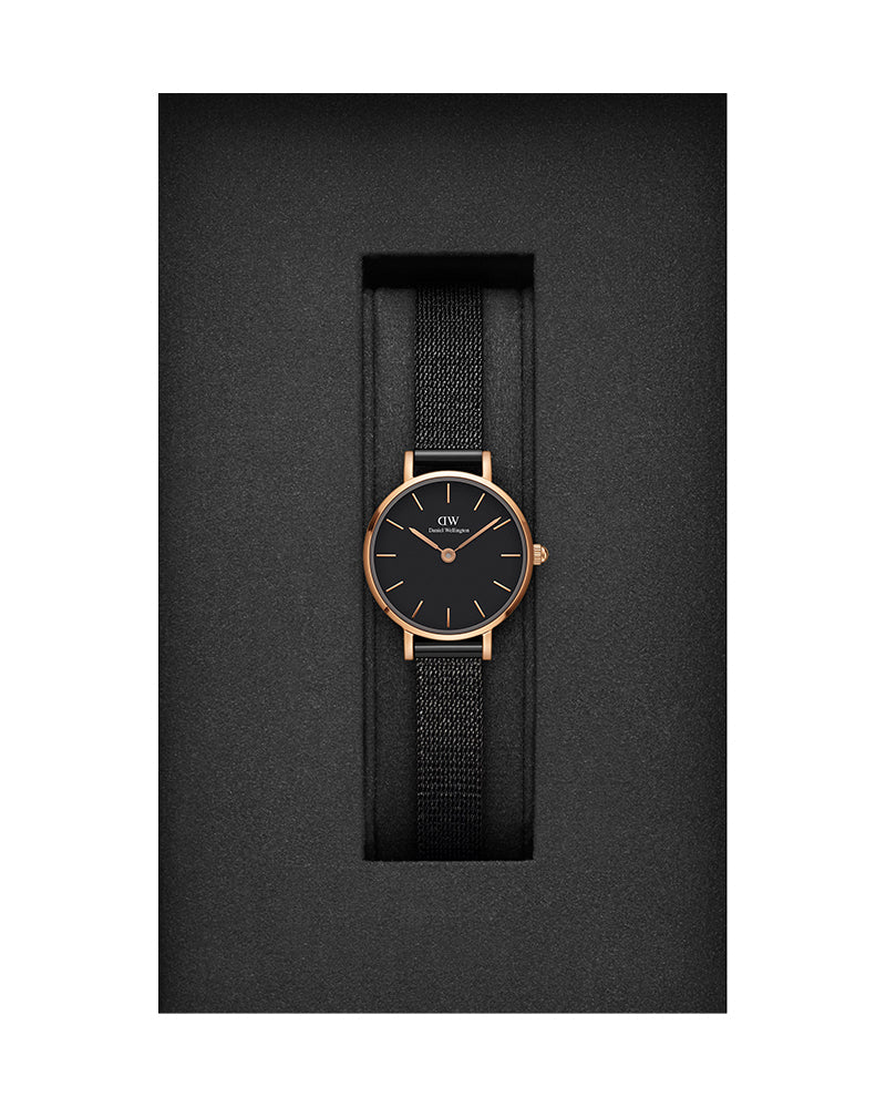 Daniel Wellington Classic Petite Pressed Ashfield Black Dial Black Mesh Bracelet Watch For Women - DW00100441