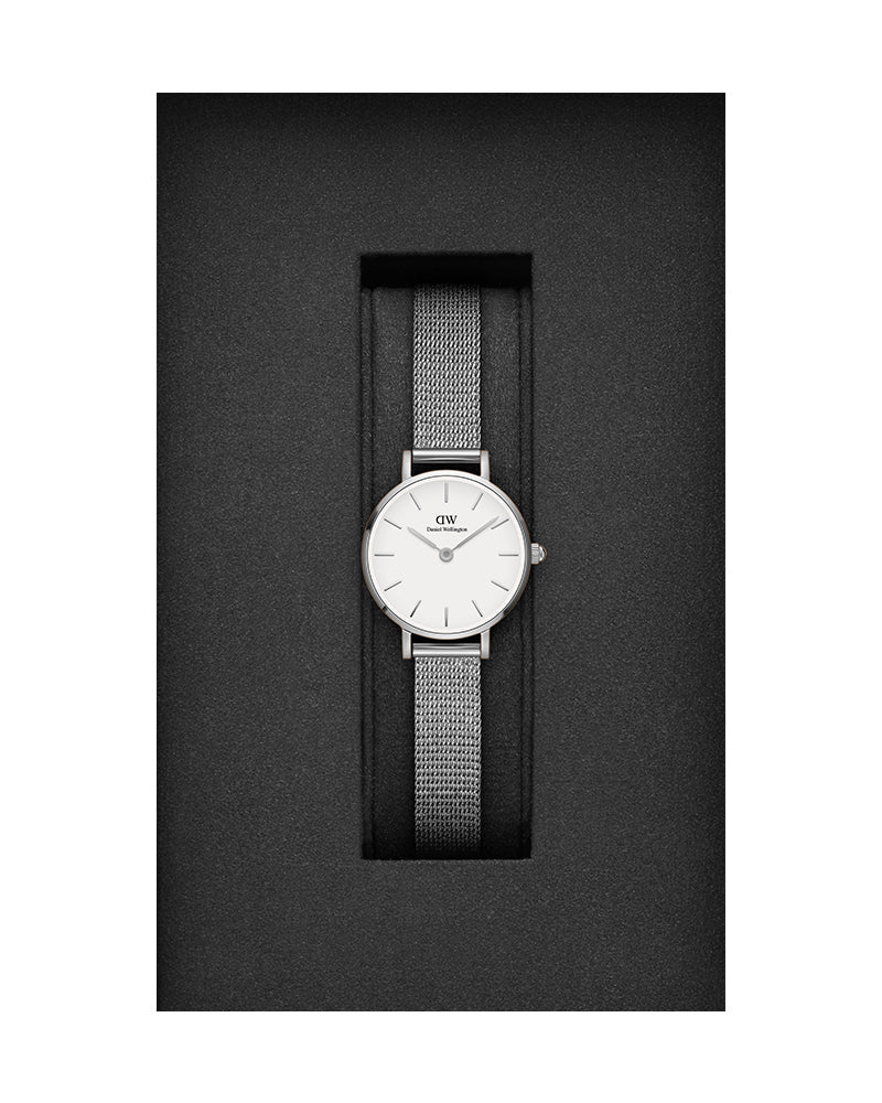 Daniel Wellington Classic Petite Sterling White Dial Silver Mesh Bracelet Watch for Women - DW00100442