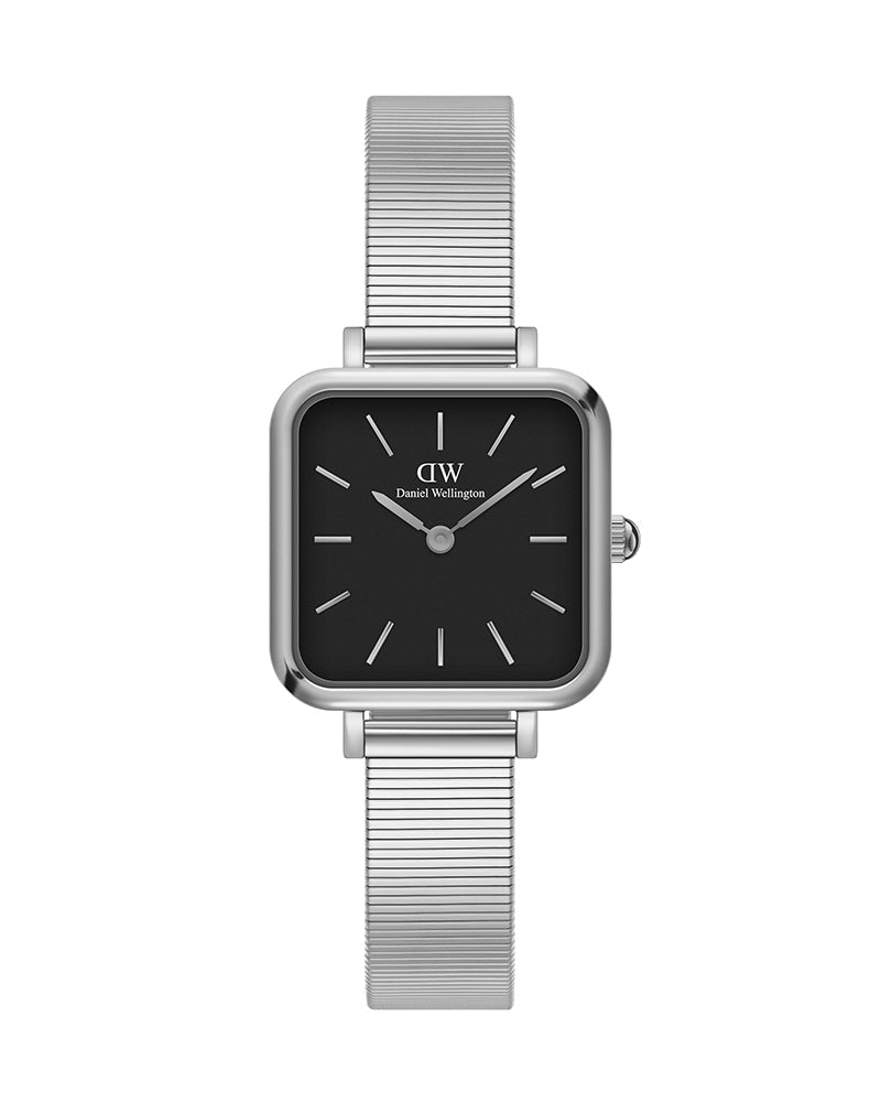 Daniel Wellington Quadro Studio Black Dial Silver Mesh Strap Watch For Women - DW00100522