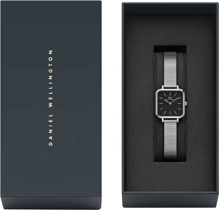 Daniel Wellington Quadro Studio Black Dial Silver Mesh Strap Watch For Women - DW00100522