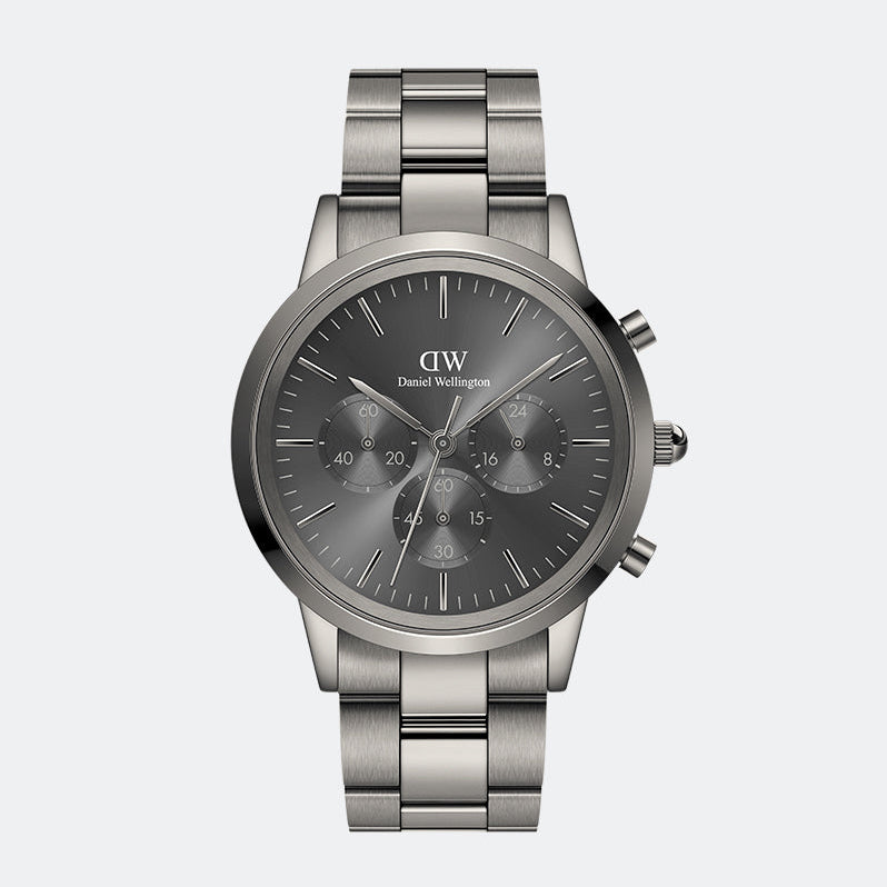Daniel Wellington Iconic Link Chronograph Grey Dial Grey Steel Strap Watch for Men - DW00100643