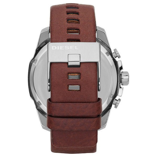 Diesel Mega Chief Chronograph Black Dial Brown Leather Strap Watch For Men - DZ4290