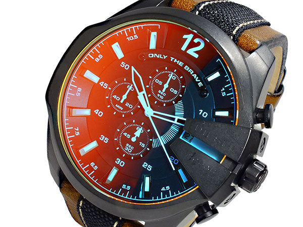 Diesel Mega Chief Quartz Black Dial Two Tone Leather Strap Watch For Men - DZ4305