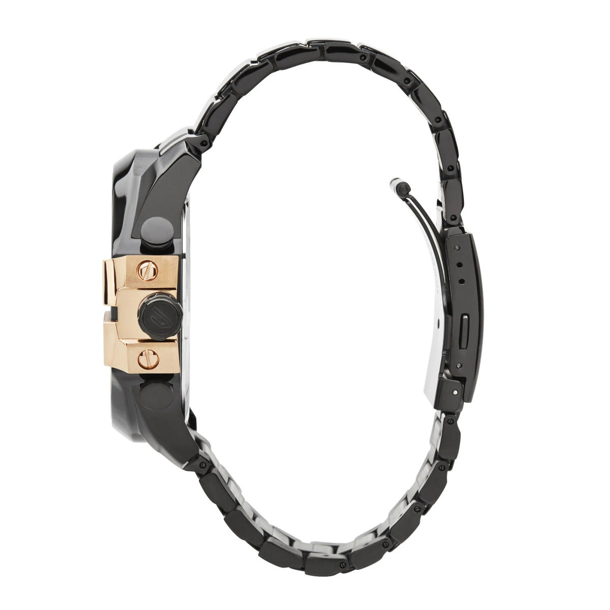 Diesel Mega Chief Chronograph Black Dial Black Steel Strap Watch For Men - DZ4309