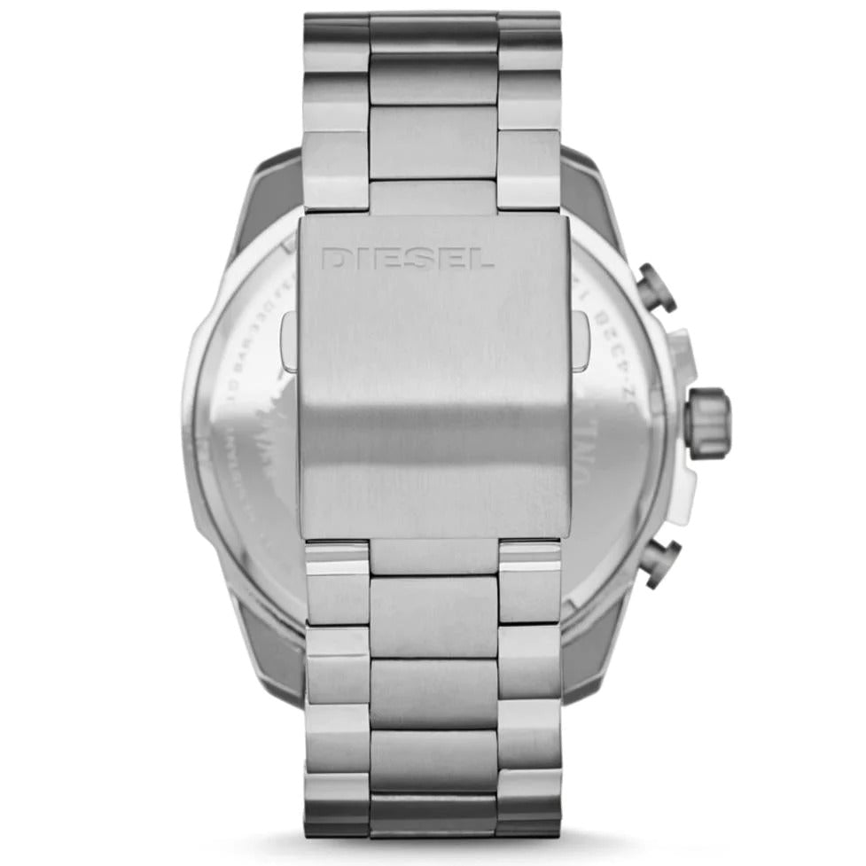Diesel Mega Chief Chronograph White Dial Silver Steel Strap Watch For Men - DZ4328