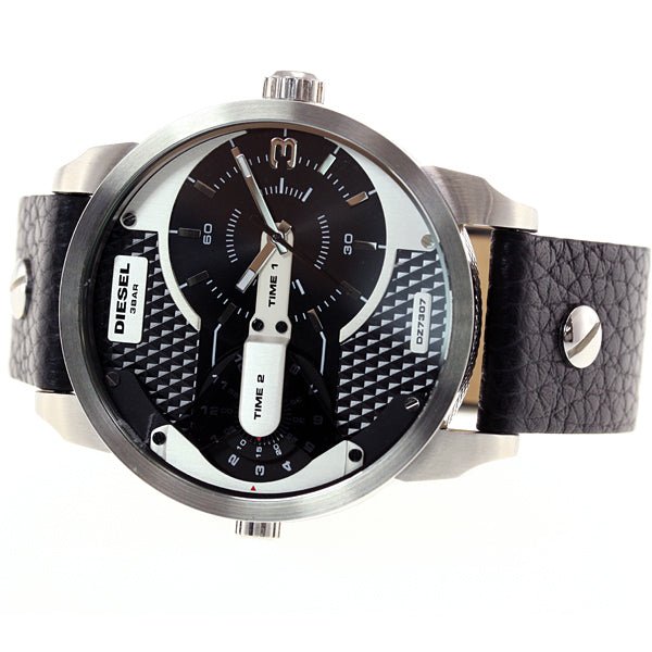 Diesel Mini Daddy Black Silver Dial Black Leather Strap Watch For Men - DZ7307