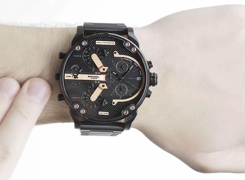Diesel Big Daddy Chronograph Black Dial Black Steel Strap Watch For Men - DZ7312