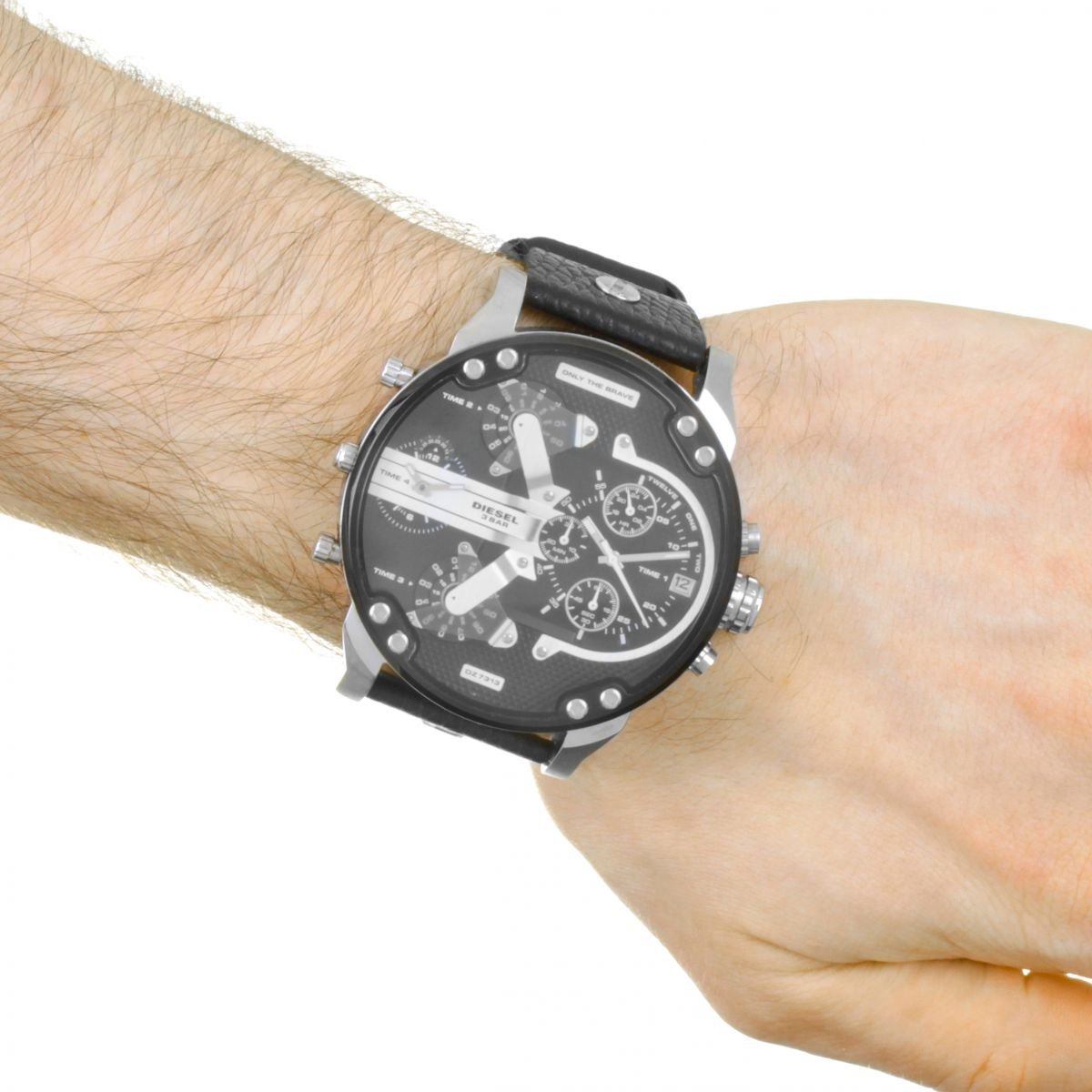 Diesel Mr Daddy Chronograph Black Dial Black Leather Strap Watch For Men - DZ7313