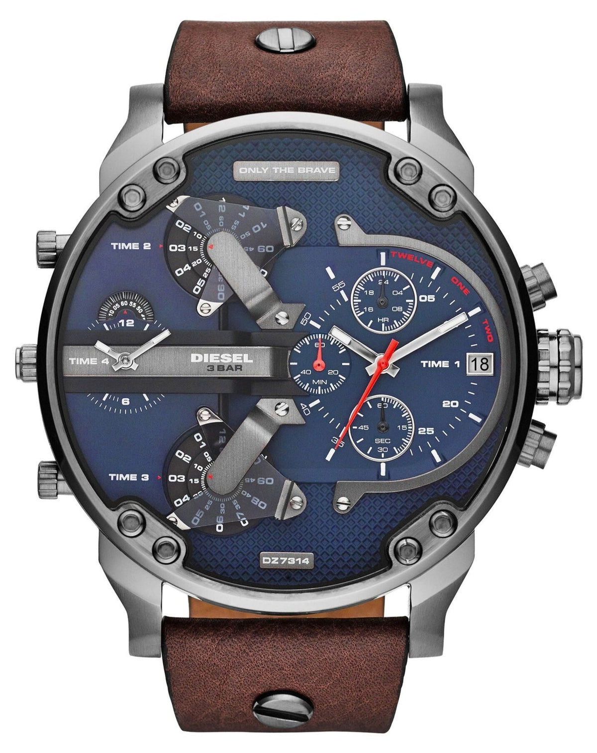 Diesel Mr Daddy Chronograph Blue Dial Brown Leather Strap Watch For Men - DZ7314
