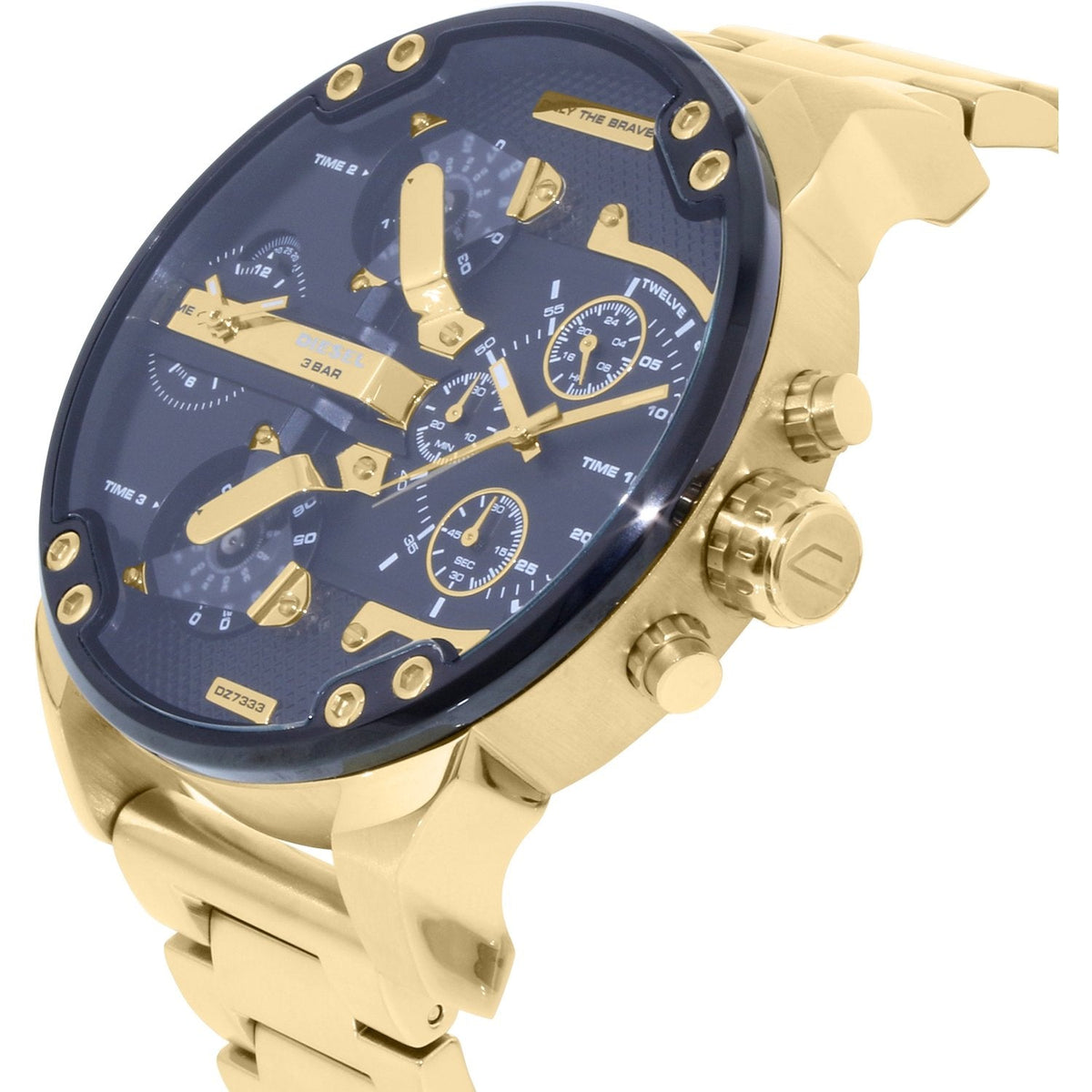 Diesel Mr Daddy 2.0 Chronograph Black Dial Gold Steel Strap Watch For Men - DZ7333