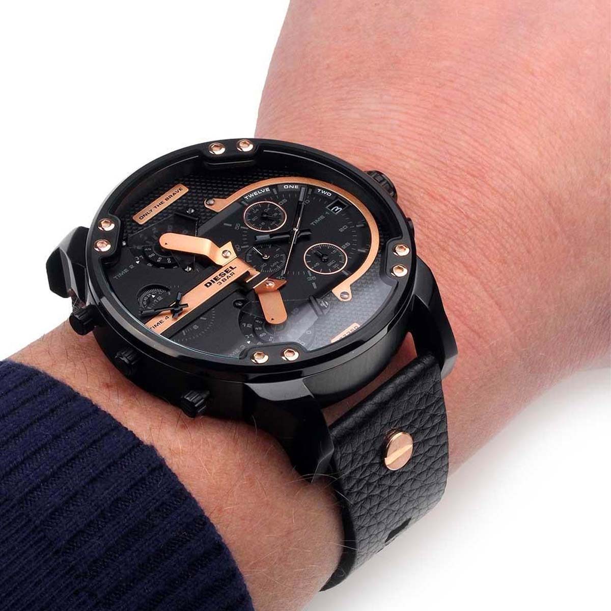 Diesel Mr Daddy 2.0 Chronograph Black Dial Black Leather Strap Watch For Men - DZ7350