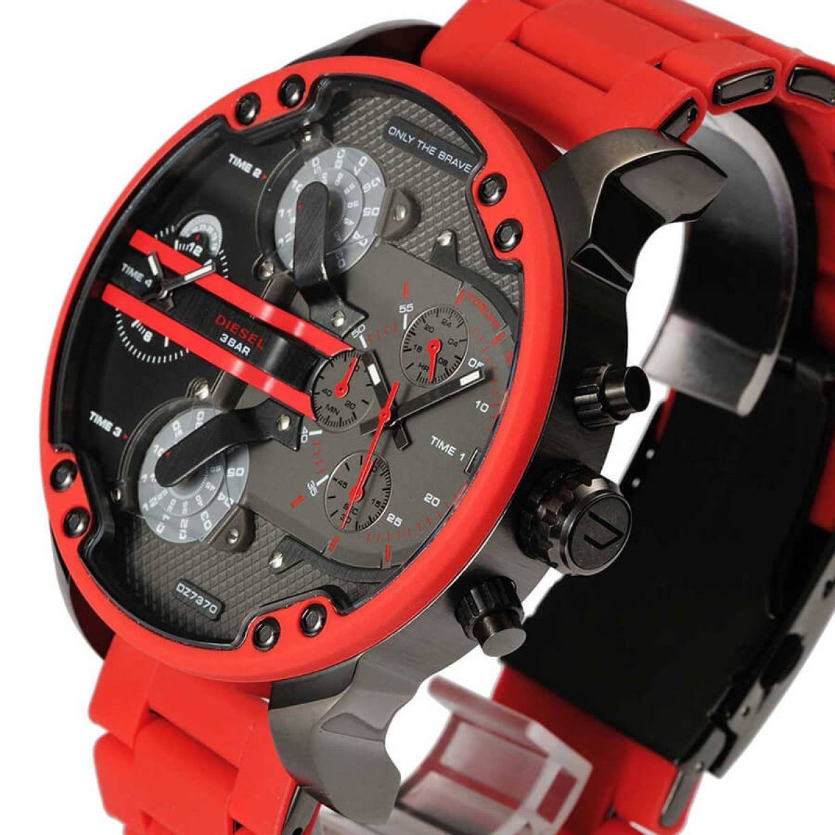 Diesel Mr Daddy 2.0 Chronograph Black Dial Red Silicone Strap Watch For Men - DZ7370